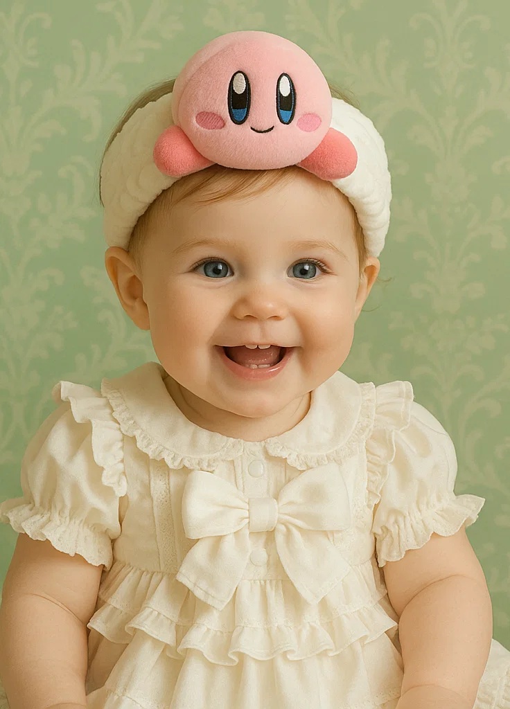 Star Kirby Baby Haarband mit weißem Kleid und Plüschfigur