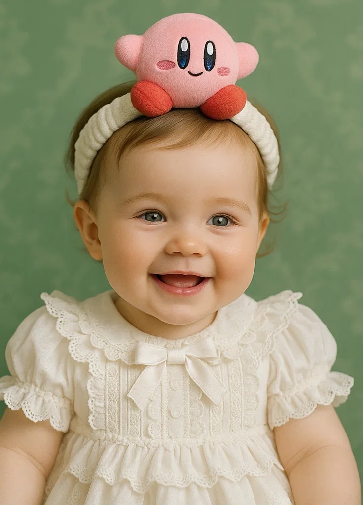 Elegant Star Kirby Baby Headband with Creamy White Dress