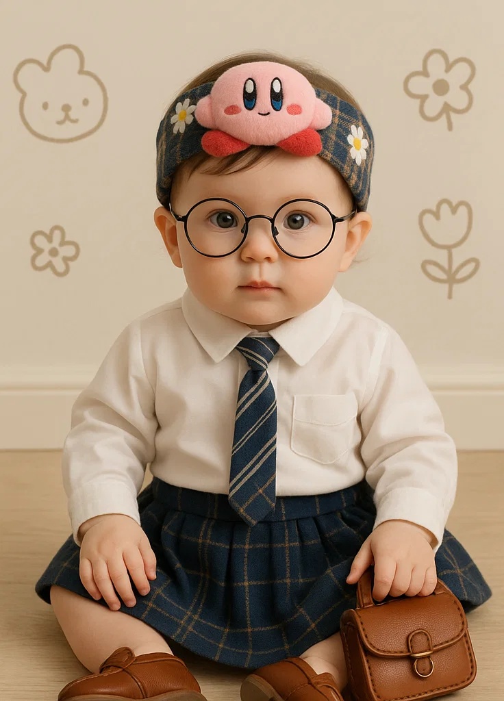 Star Kirby Baby Haarband mit Brille und kariertem Rock