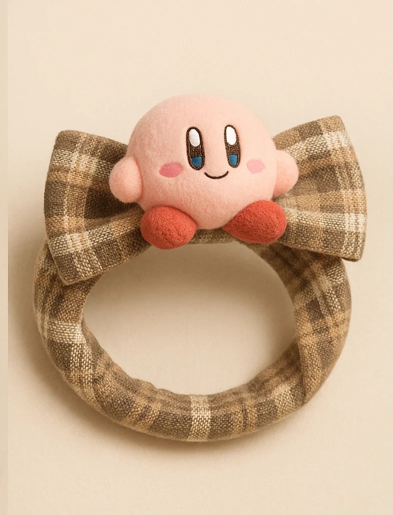 Faixa de cabelo Star Kirby para bebês com óculos e saia xadrez