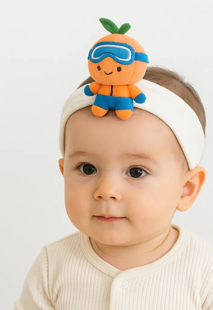 Peach Baby Headband with Hat and Bag