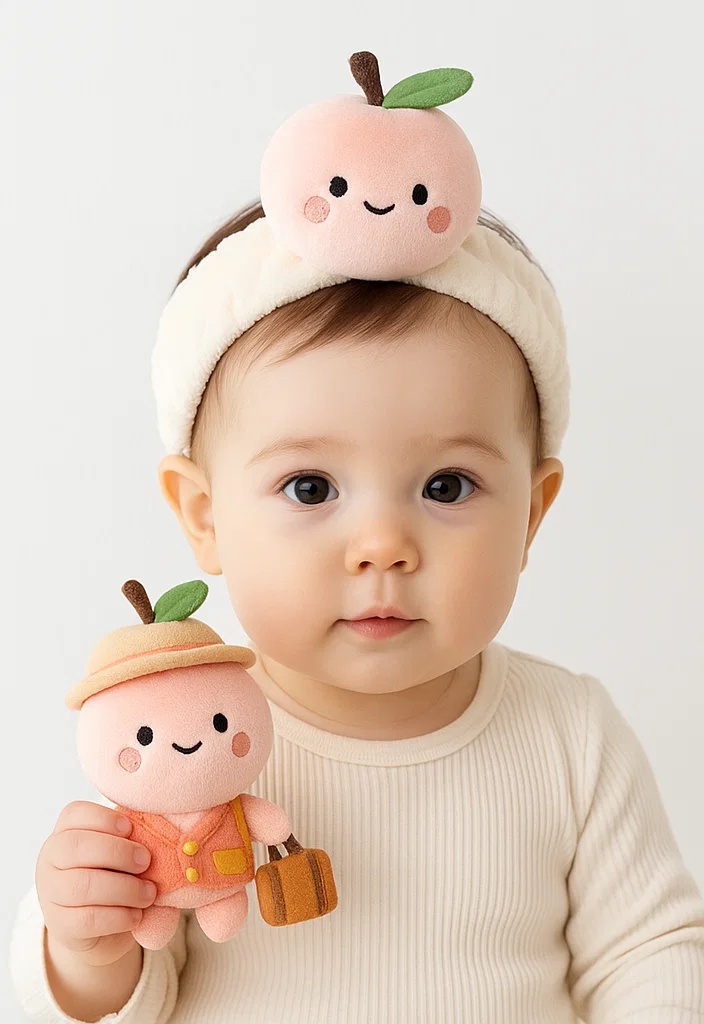Peach Baby Headband with Luggage