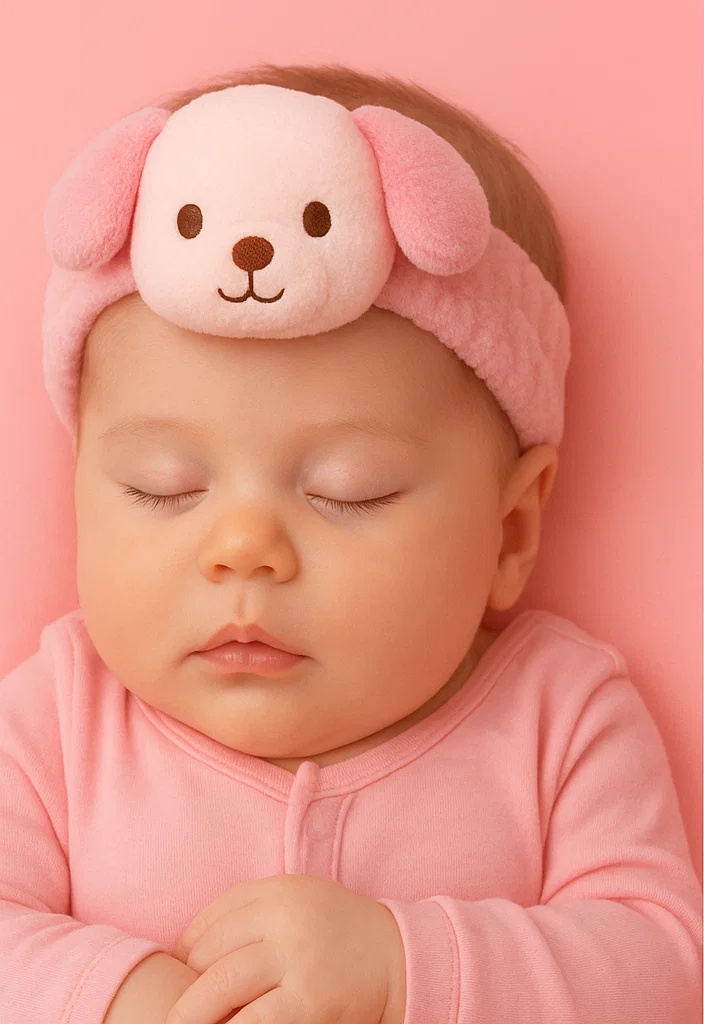 Pink Dog Baby Headband (Sleeping Baby)