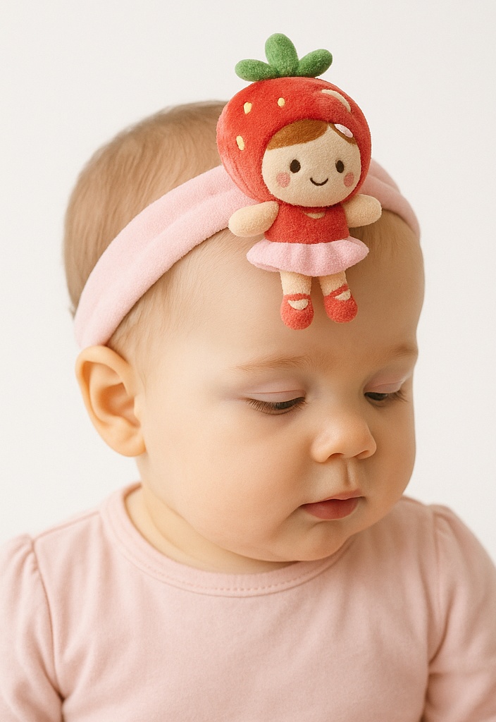 Unique Baby Headbands with Removable Plush Animal and Fruit Embellishments