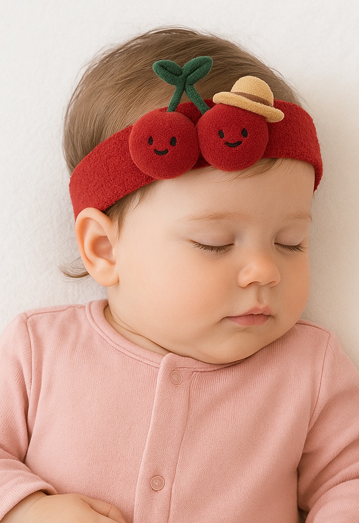 Brightly Colored Baby Headbands Featuring Removable Plush Fruit and Toy Designs
