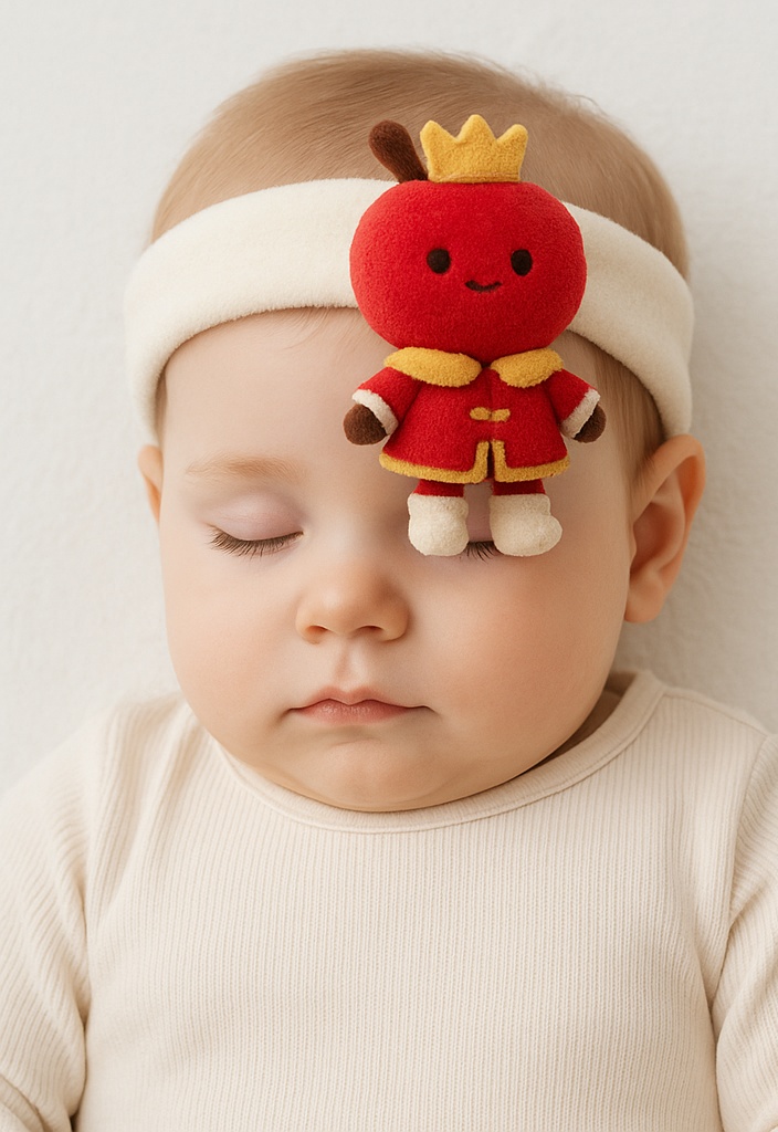 Apple Cartoon Baby Headband – Soft Plush Removable Fruit Photo Prop