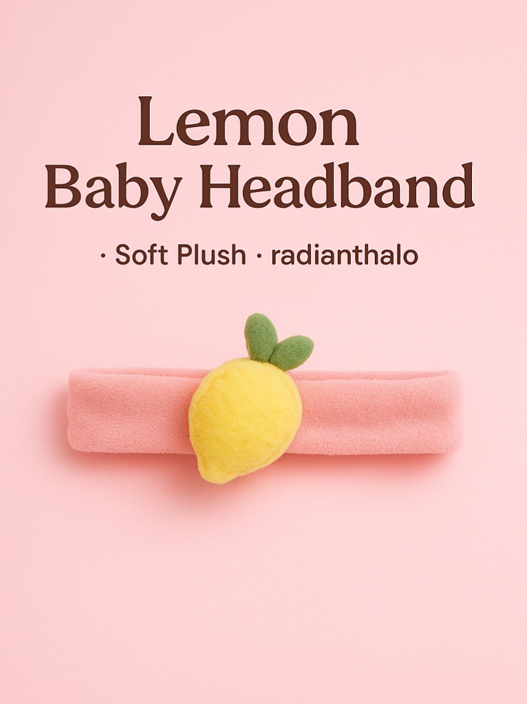 Lemon Plush Baby Headband – Soft Yellow Fruit Accessory for Newborn Photos