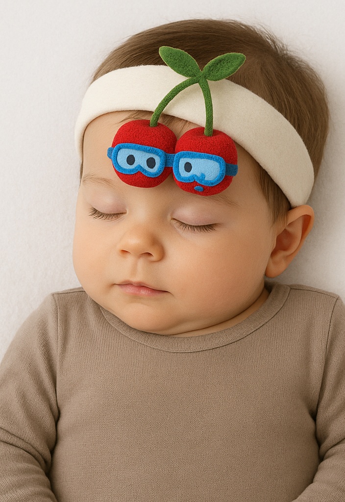 Cherry Ocean Explorer Baby Headband – Double Fruit Plush Accessory