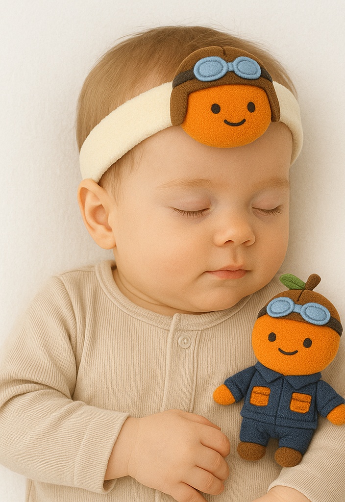 Orange Pilot Baby Headband – Cartoon Plush Fruit Aviator Design