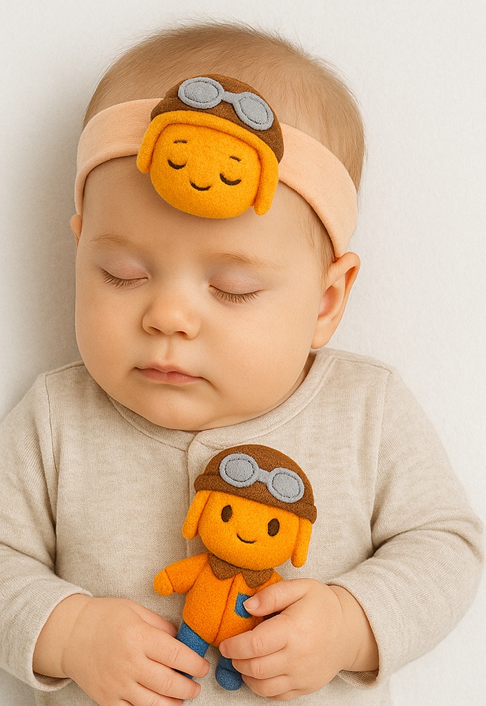 Orange Pilot Detachable Baby Headband – Soft Plush Aviator Toy
