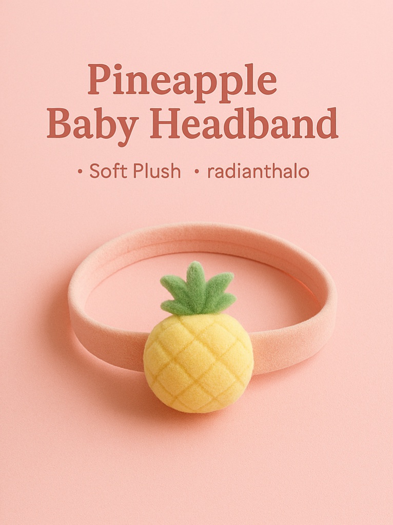 Pastel Pineapple Baby Headband – Soft Fruit Plush Elastic Hairband