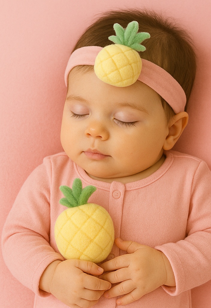 Pastel Pineapple Baby Headband – Soft Fruit Plush Elastic Hairband