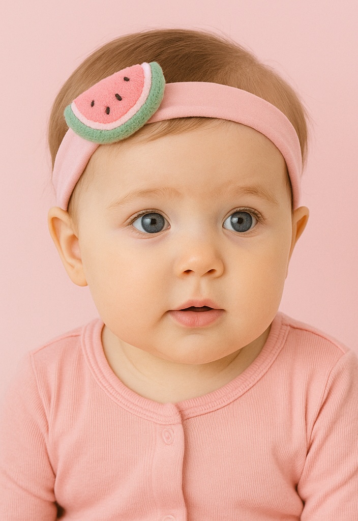 Watermelon Plush Baby Headband – Soft Pink Fruit Hair Accessory