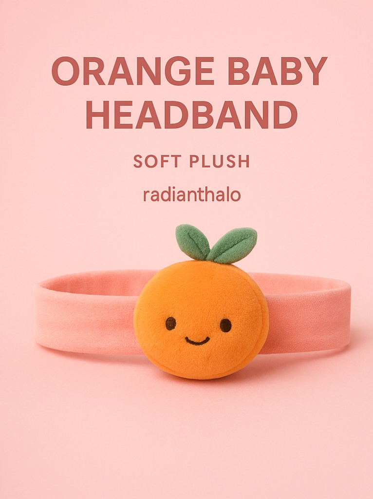 Orange Fruit Baby Headband – Soft Plush Hairband with Leaves