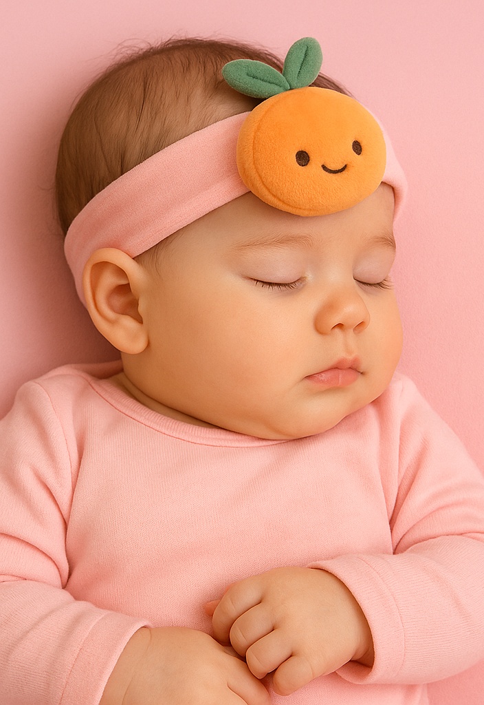 Orange Fruit Baby Headband – Soft Plush Hairband with Leaves