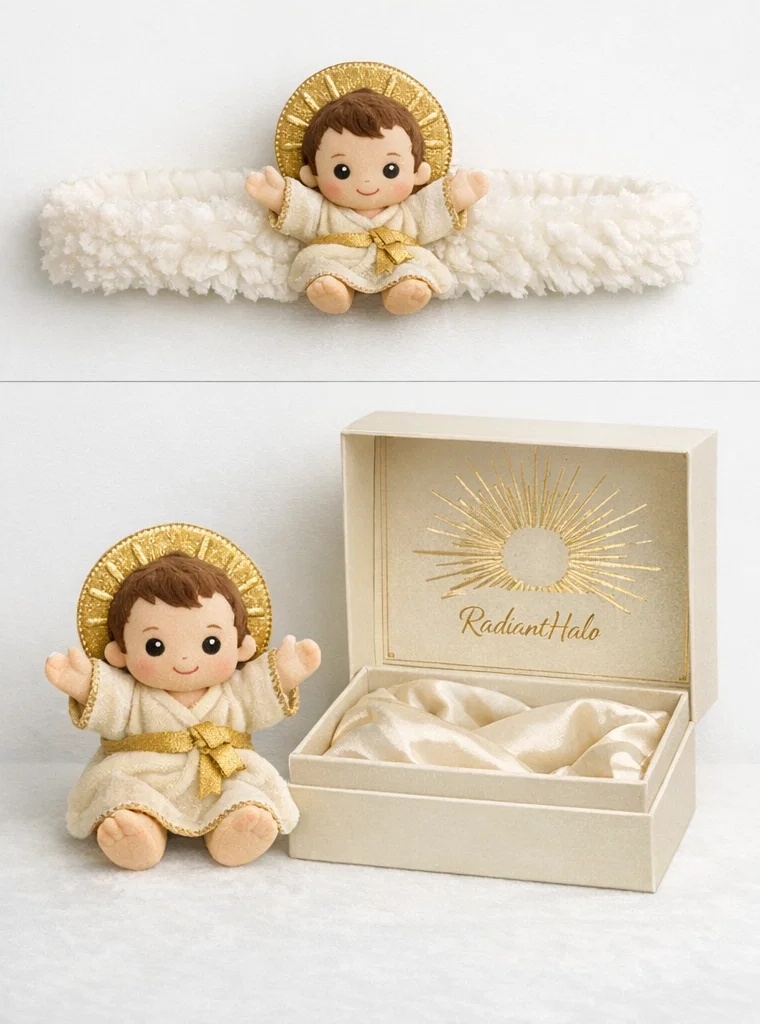 Baby Headband with Baby Jesus and Gold Halo for Christening Photos