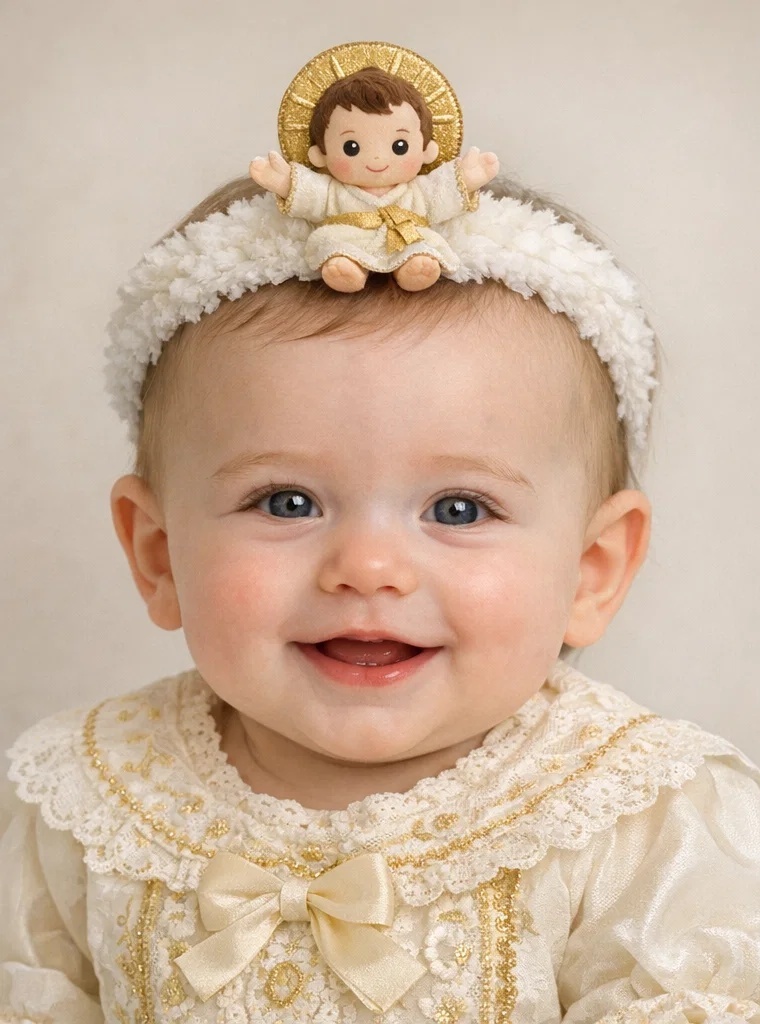 Baby Headband with Baby Jesus and Gold Halo for Christening Photos