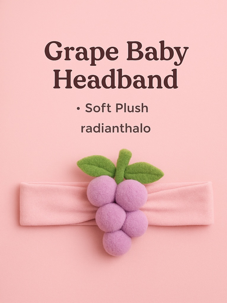 Pink Grape Baby Headband – Soft Plush Fruit Hairband for Newborn Photography