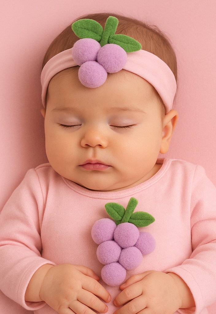 Pink Grape Baby Headband – Soft Plush Fruit Hairband for Newborn Photography