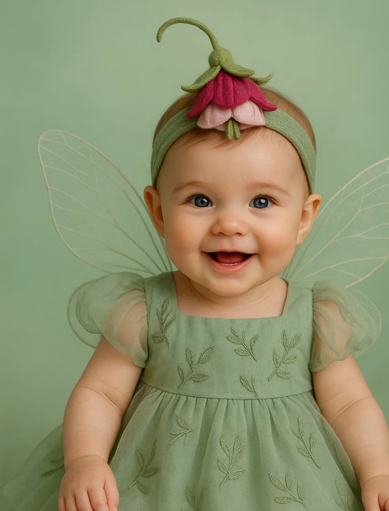 Baby Kleid mit Flügeln und Blumen Stirnband für Fotoshooting