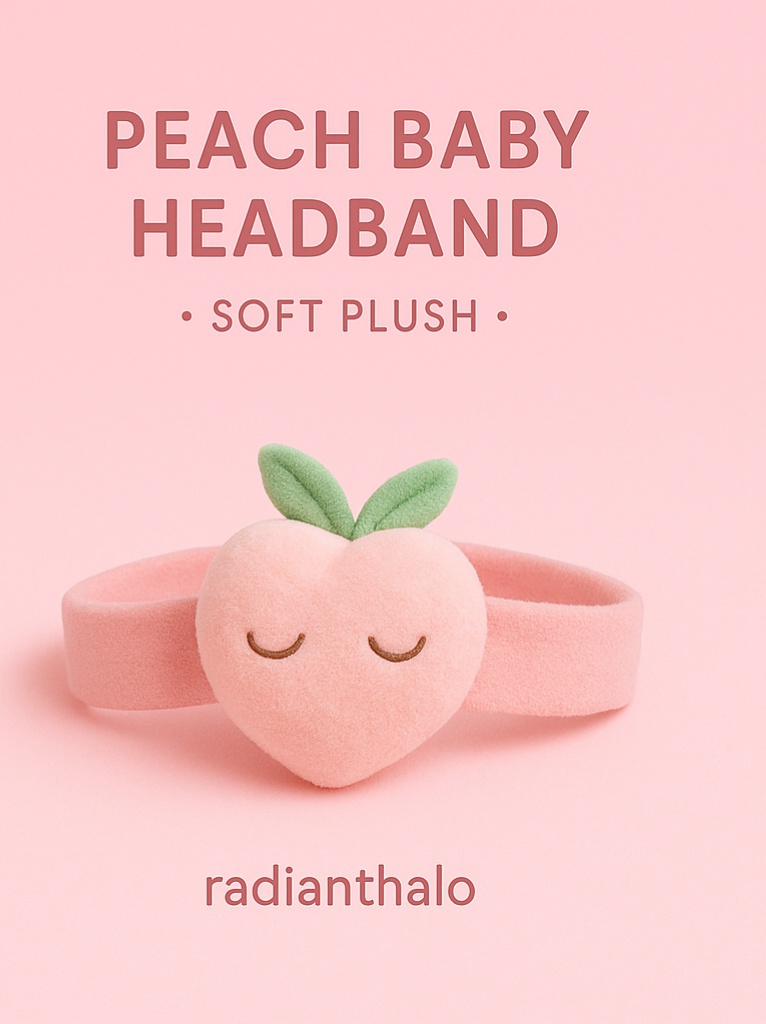 Peach Baby Headband – Soft Plush Fruit Hairband with 3D Stem