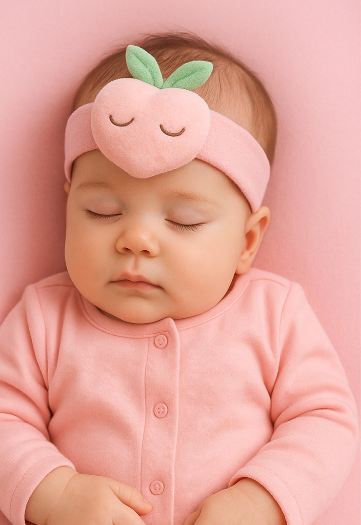 Peach Baby Headband – Soft Plush Fruit Hairband with 3D Stem