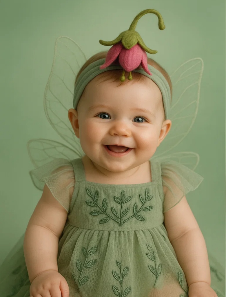 Robe pour bébé avec ailes et serre-tête fleuri pour séance photo
