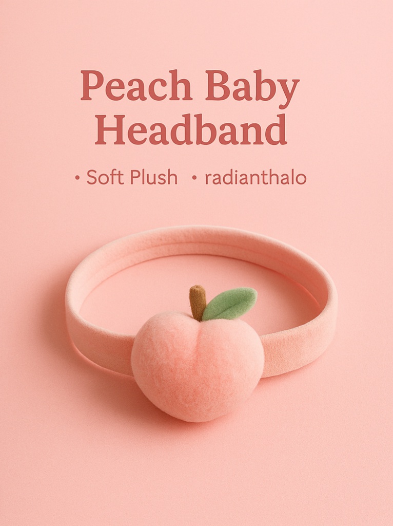 Peach Baby Headband – Soft Plush Fruit Hairband with Sleeping Face