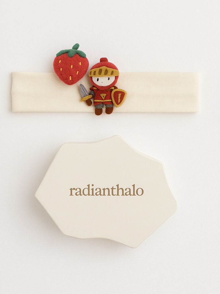 Strawberry & Knight Baby Headband – Dual Plush Cartoon Characters
