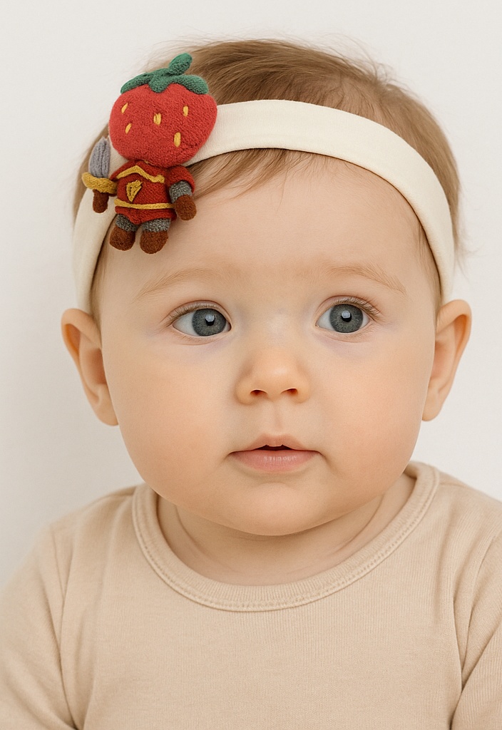 Strawberry & Knight Baby Headband – Dual Plush Cartoon Characters
