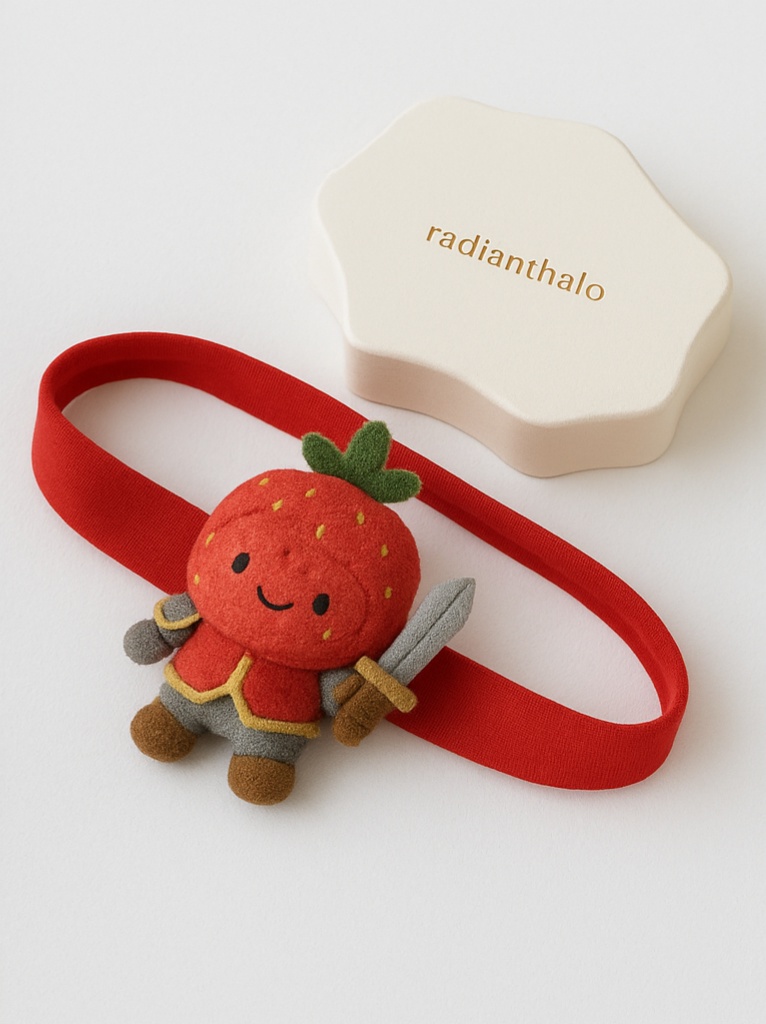 Strawberry Warrior Baby Headband – Plush Cartoon Hero Fruit Hairband