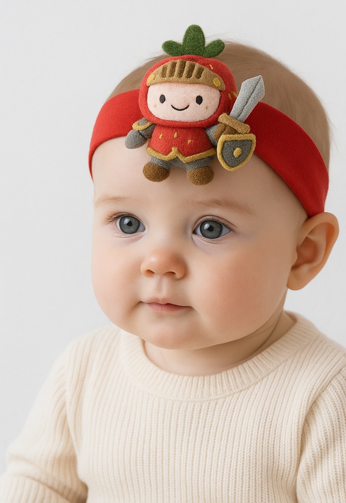 Strawberry Warrior Baby Headband – Plush Cartoon Hero Fruit Hairband
