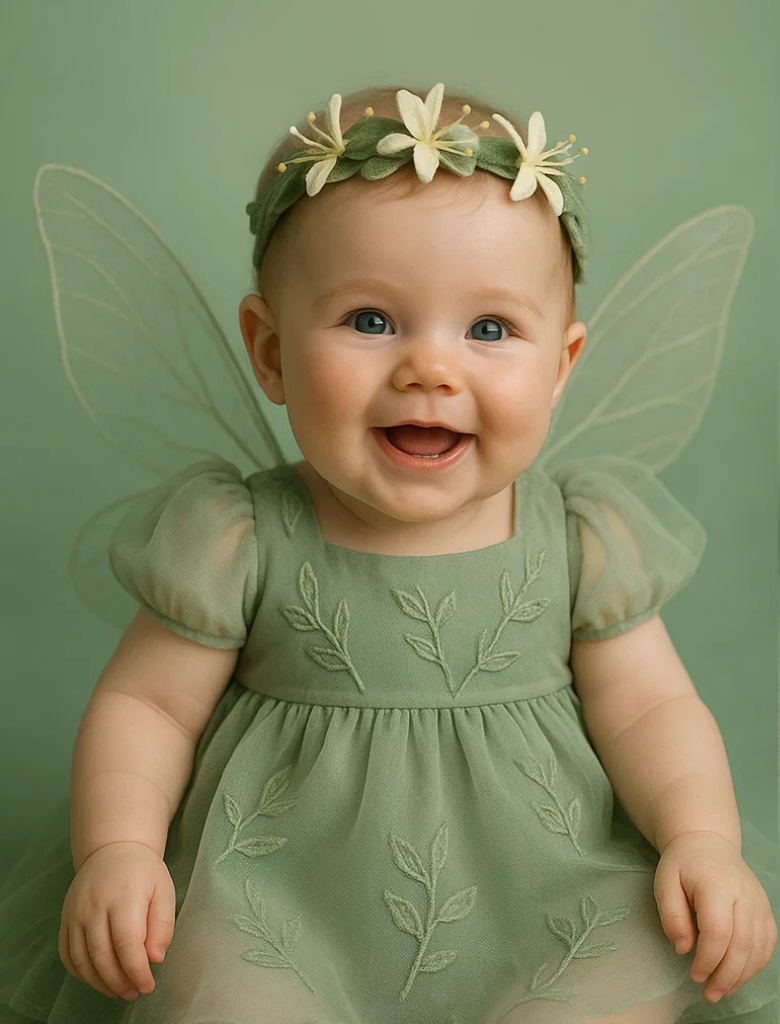 Baby Kleid mit Flügeln und Blumen Stirnband für Fotoshooting