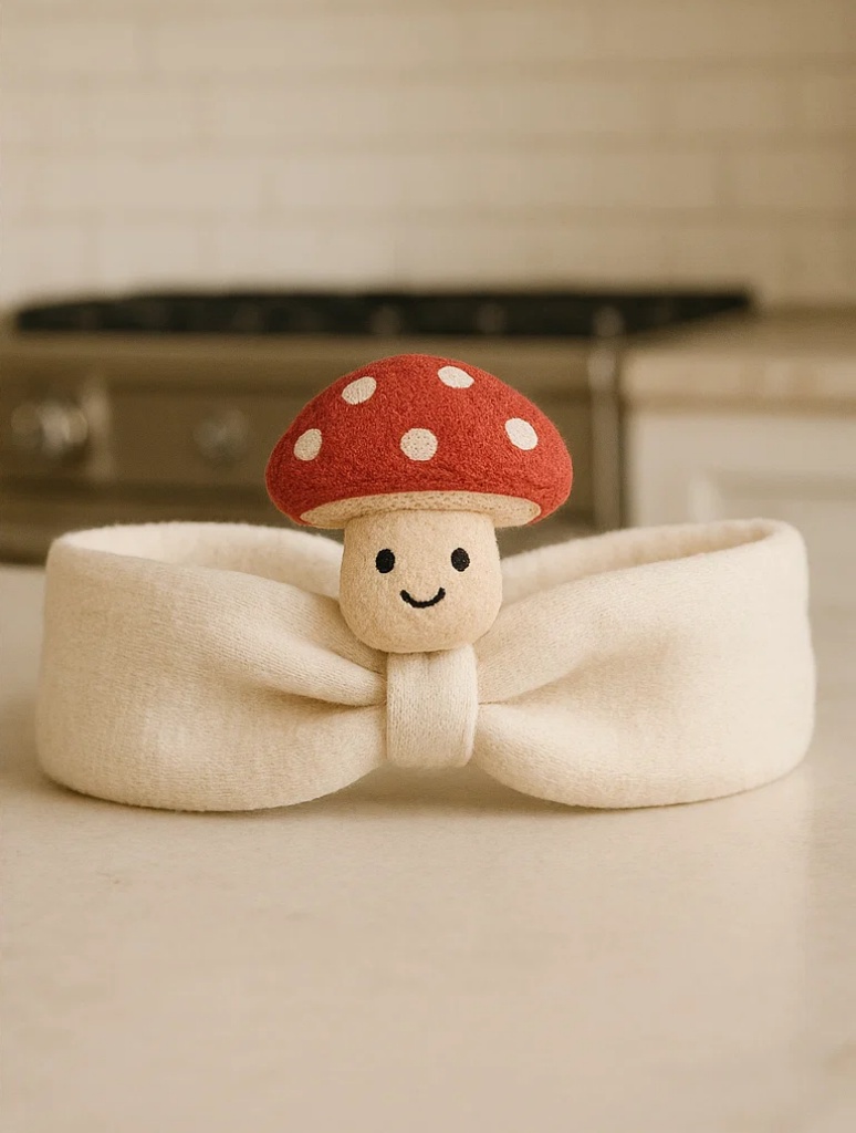 Mushroom-Themed Baby Headband with Smiling Face