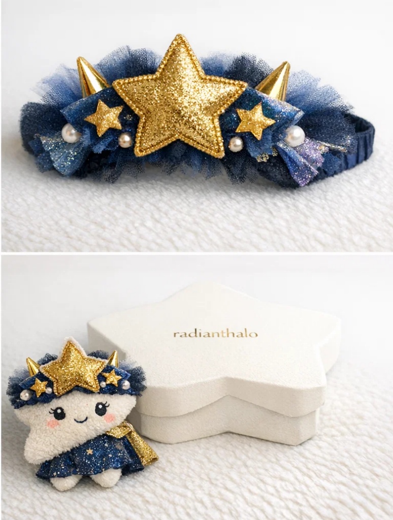 Golden Star Crown Baby Headband – Glittery Royal Plush Accessory