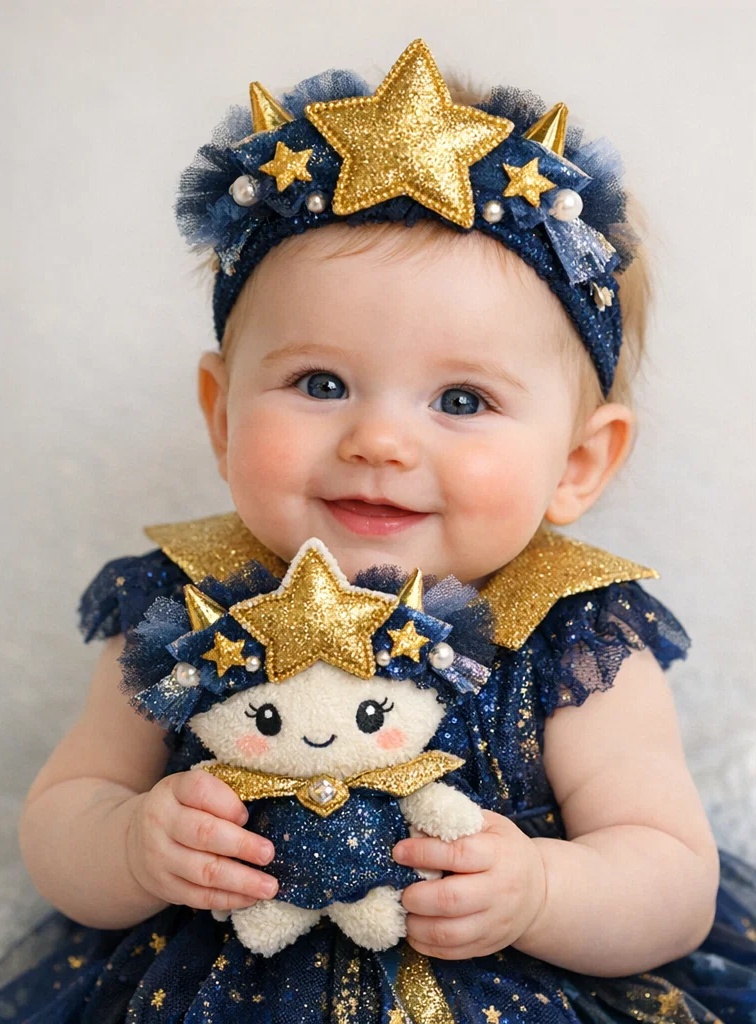 Golden Star Crown Baby Headband – Glittery Royal Plush Accessory