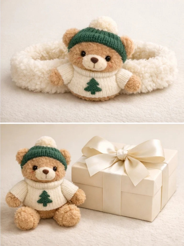 Festive Bear Baby Headband with Scarf – Perfect for Holiday Photos
