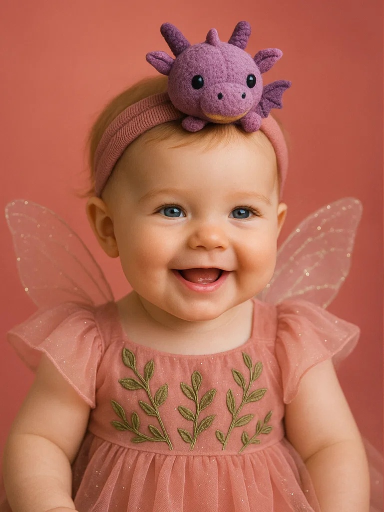 Soft Baby Headband with Cute Purple Dragon for Little Ones