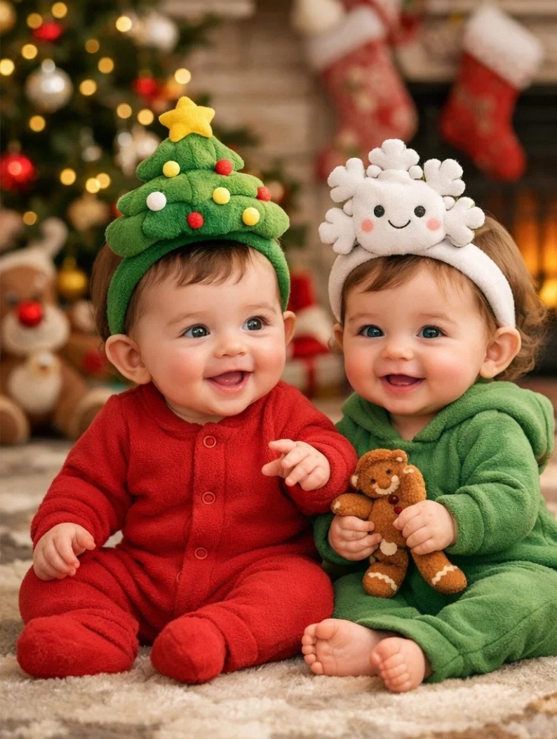Holiday Cheer & Festive Dreams Christmas Headband Set - Soft Cotton for Babies