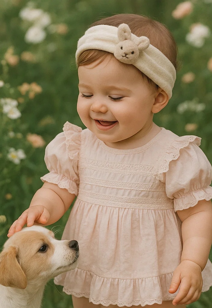 Bentiță frumoasă pentru bebeluși cu o păpușă adorabilă – perfectă pentru fotografii