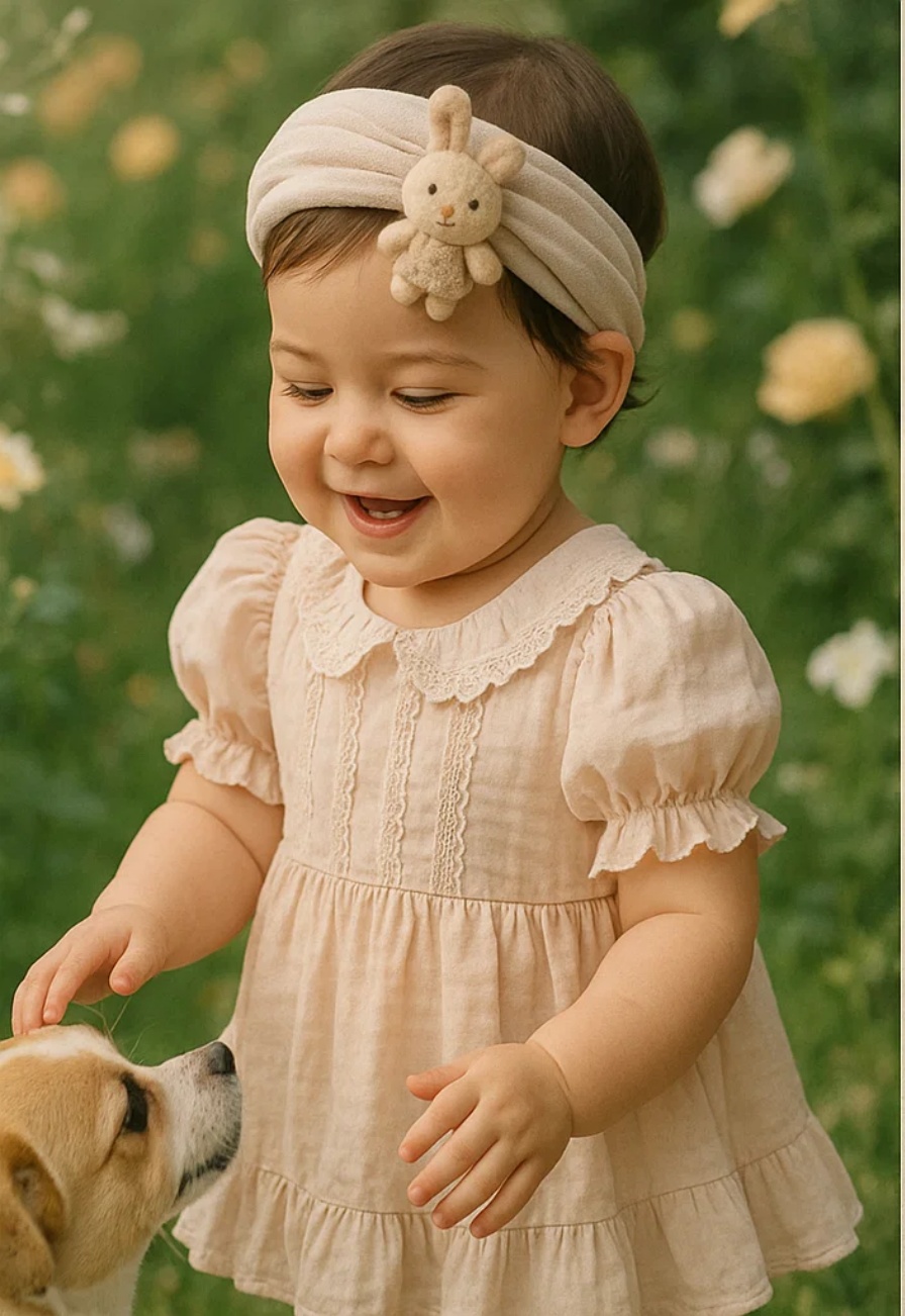 Hermosa diadema para bebé con una adorable muñeca de conejo – perfecta para fotos y para regalar