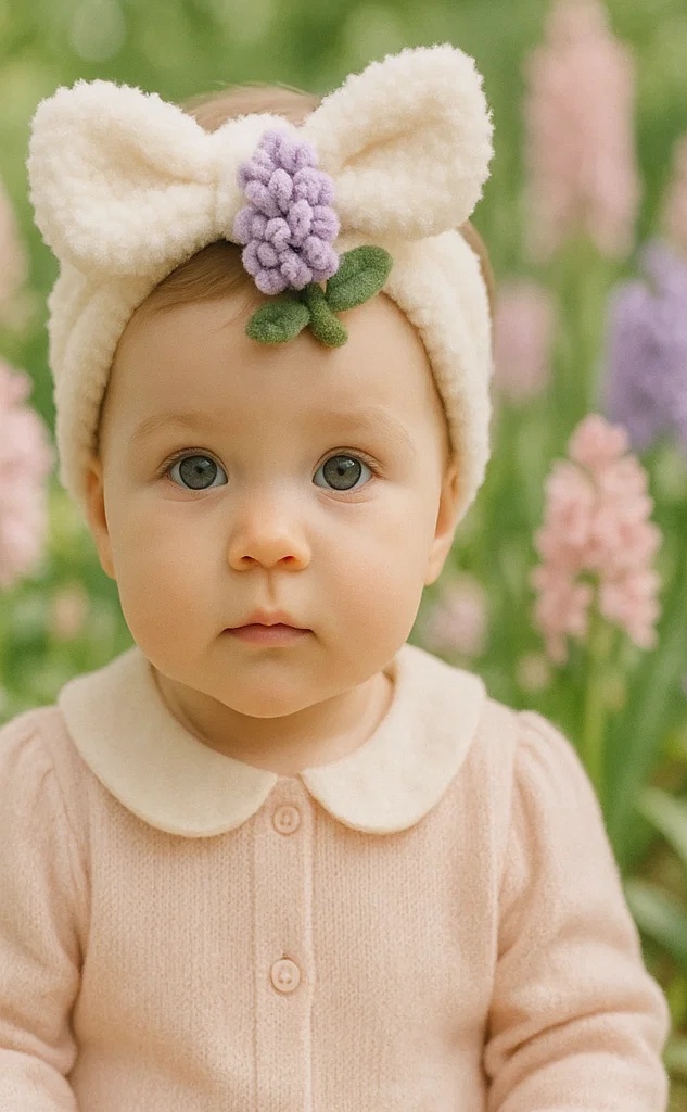 Bandeau bébé doux avec peluche florale amovible pour les séances photo