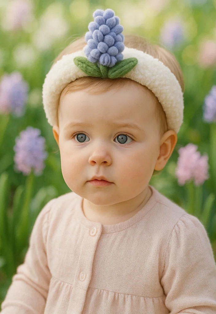 Weiche Baby Stirnbänder mit abnehmbarer Plüschfigur einer Blume für Fotos