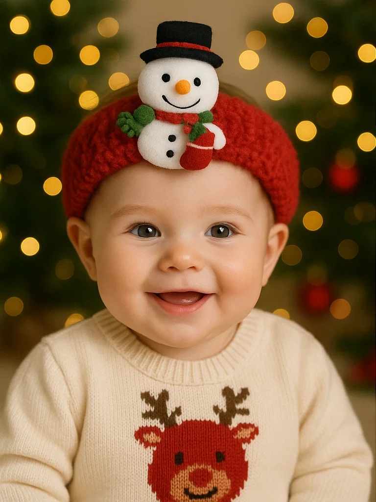 Bandeau bébé Noël avec bonhomme de neige et sapin pour des photos parfaites