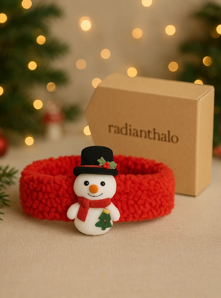 Bandeau bébé avec bonhomme de neige et cadeau pour une photo magique