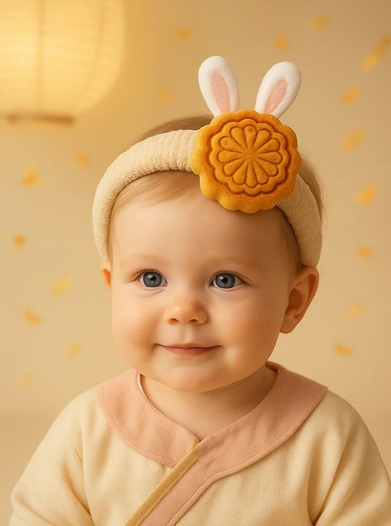 Cinta para la cabeza de bebé con diseño de pastel de luna – Accesorio suave y adorable para fotos festivas