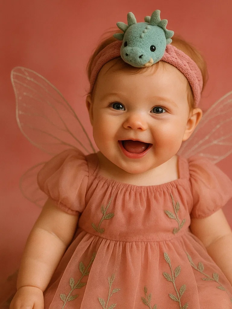 Soft Baby Headband with Cute Green Dragon Character