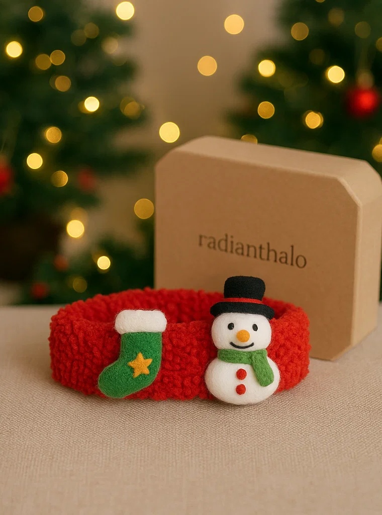Bandeau bébé Noël avec bonhomme de neige et des petits cadeaux