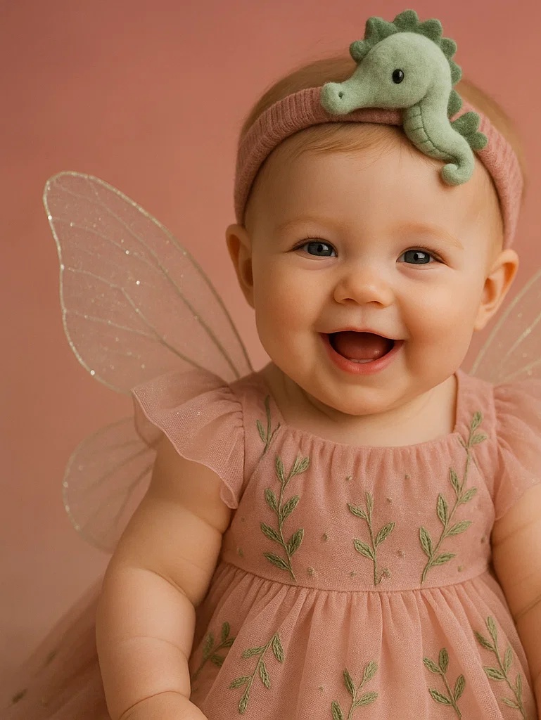 Baby Headband with Light Green Dragon - Super Soft and Adorable
