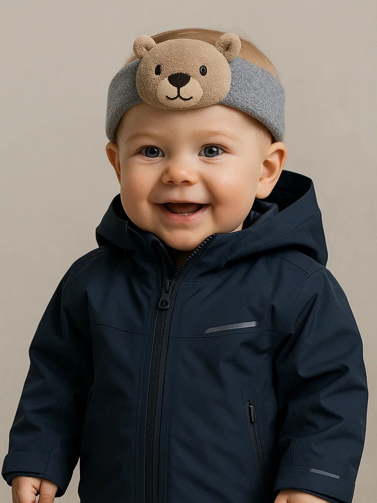 Dětská čelenka s medvědem, měkký fleece, roztomilý design